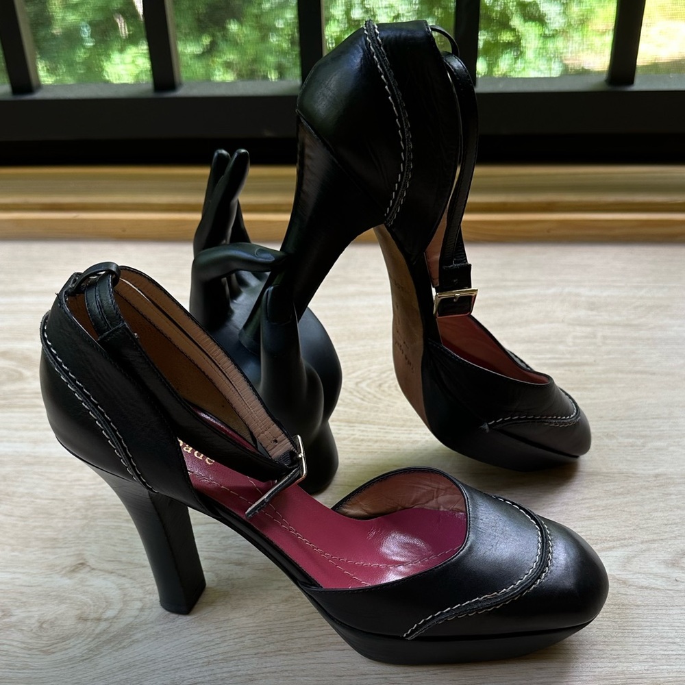 kate spade Ankle Straps Corporate Black & White Platform Heels Dark Academia ~7B - Picture 16 of 16
